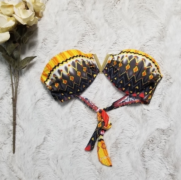 Luxe Apothetique Black Orange Bikini Bandeau Top M - Picture 1 of 8